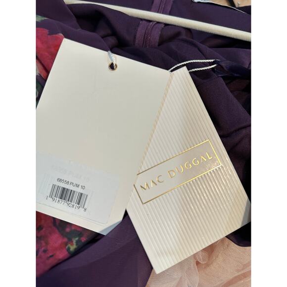 Mac Duggal Long Sleeve Ruched Top Deep V-Neckline Gown Purple Size 10 NWT #68558 - Picture 4 of 16